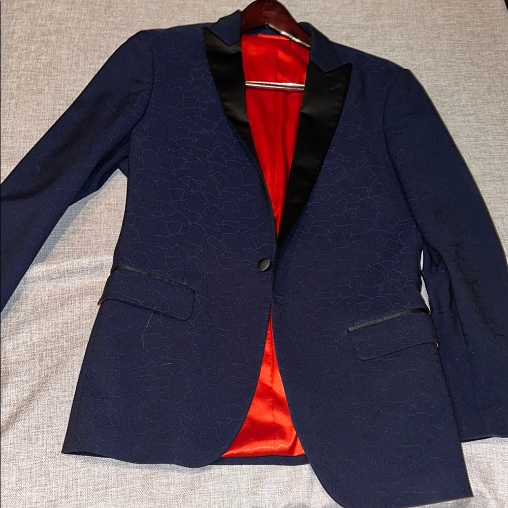 Don Morphy Navy Tuxedo with Black Lapel and Red Lining